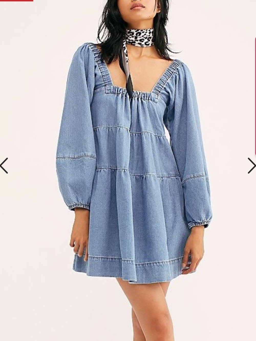 Free People Light Blue Denim Tiered Mini Dress
